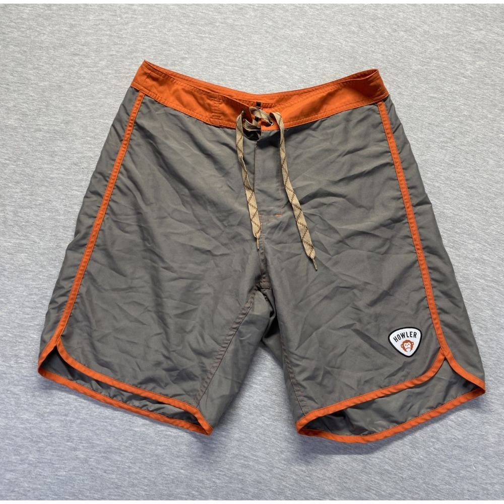 Howler Brothers Bruja Swim Board Shorts Men 32 Gray Orange Contrast Trim Surfing